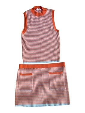 Bailey Rose • knit set tank and mini skirt orange baby blue size medium